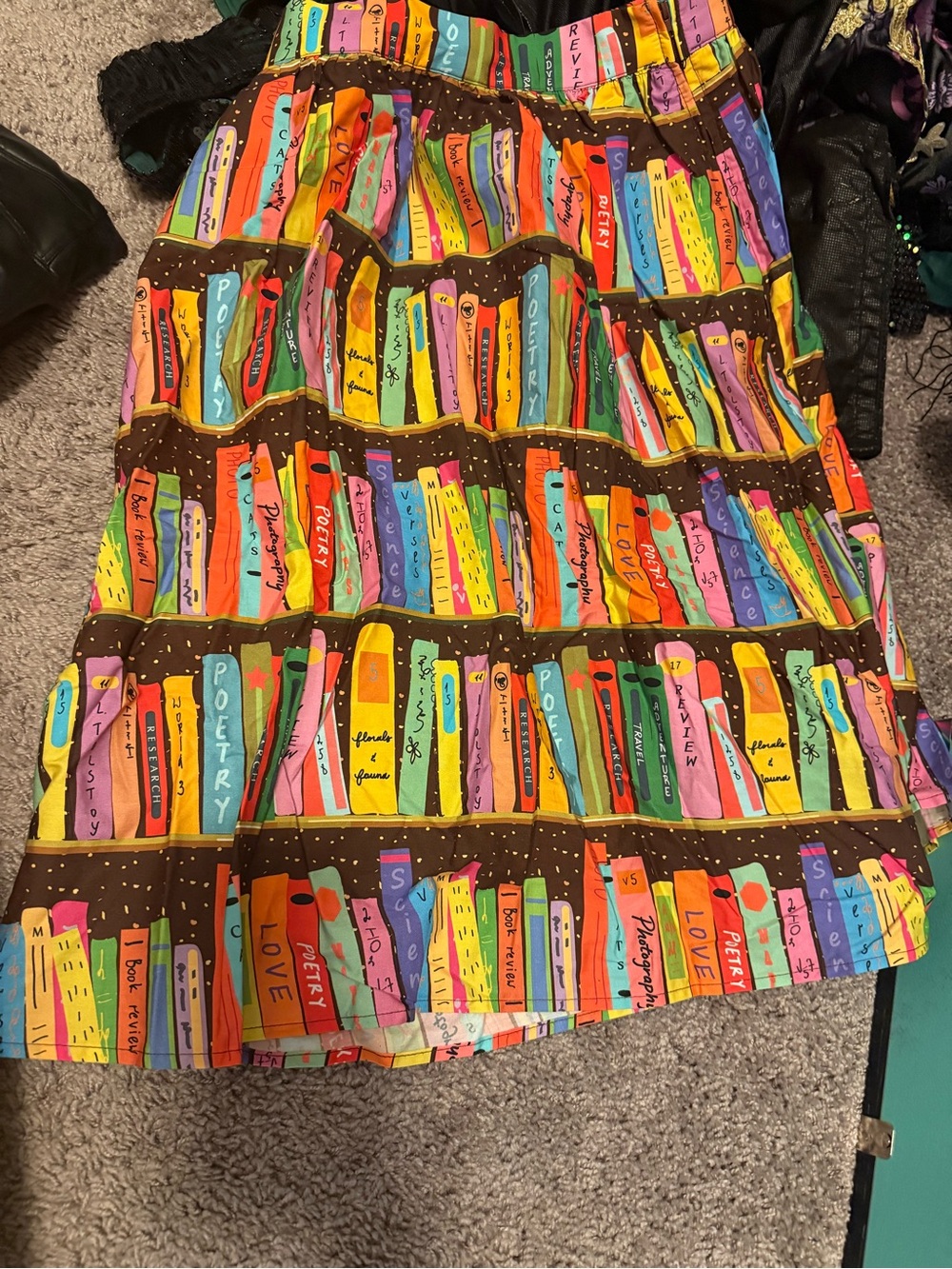 Modcloth Brown Multicolor Bookprint A-Line Skirt - Picture 4 of 4